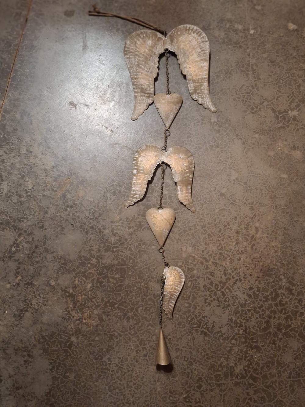 Rustic Angel Wing and Heart Hanging Wall Decor/ Wind Chime - Rustic Metal